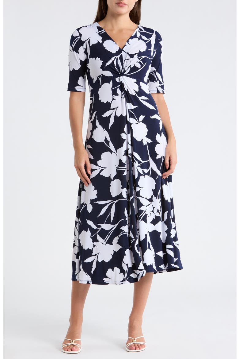 Floral V-Neck Tie Front Maxi Dress, Main, color, CLASSIC NAVY