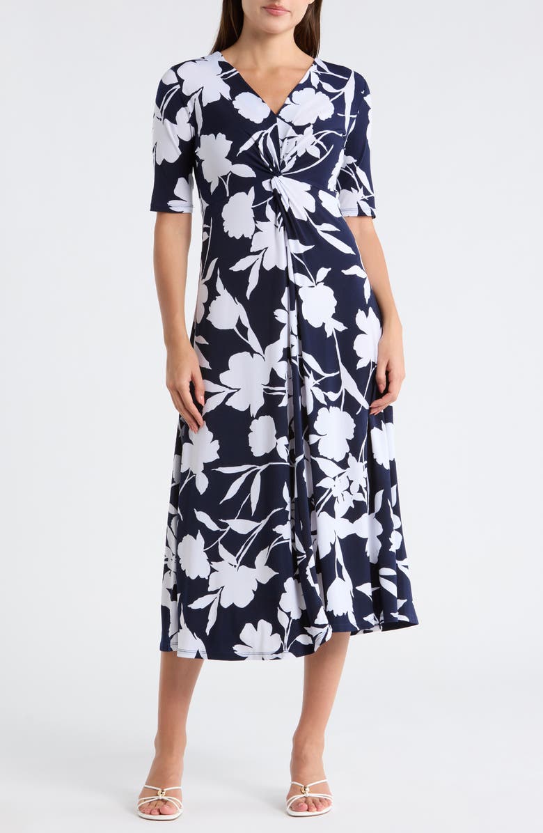 Halogen<sup>®</sup> Floral V-Neck Tie Front Maxi Dress, Main, color, Classic Navy