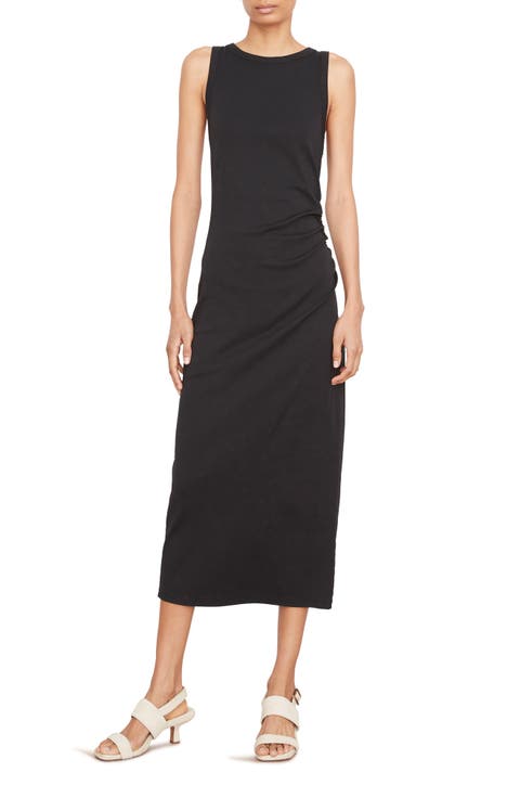 Side Drape Stretch Cotton Midi Dress