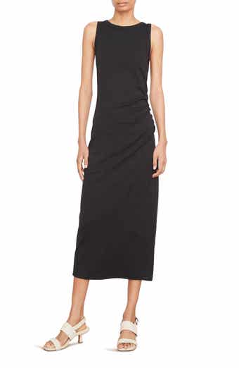 Vince Side Drape Stretch Cotton Midi Dress