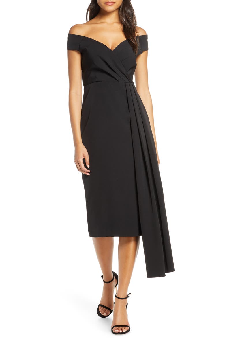 Eliza J Off the Shoulder Asymmetrical Cocktail Dress, Main, color,
