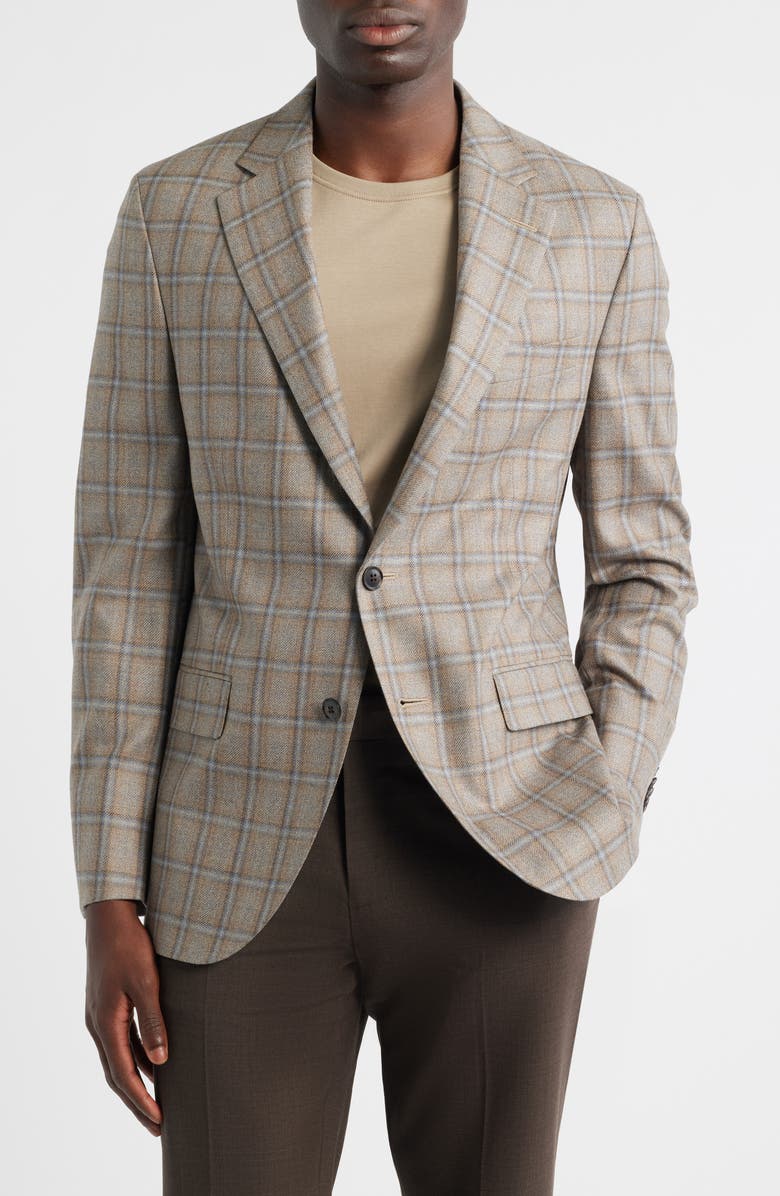 Peter Millar Hartford Classic Fit Windowpane Check Wool & Cashmere Blend Sport Coat, Main, color, Tan