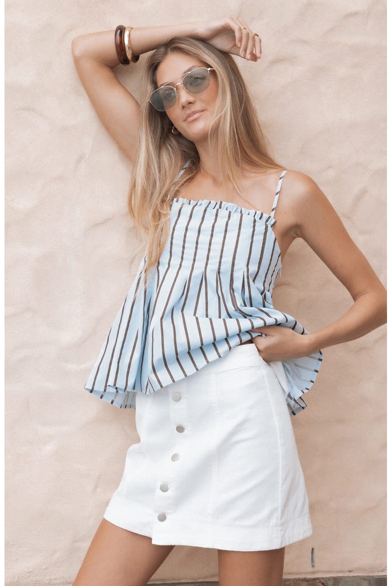 Sara Button Front Denim Miniskirt, Alternate, color, OFF WHITE