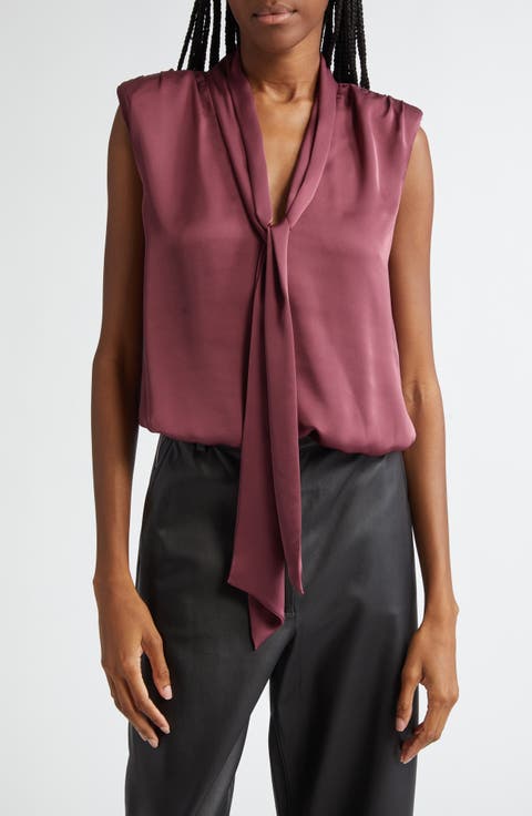 Winnet Tie Neck Satin Sleeveless Top