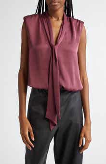 Ramy Brook Winnet Tie Neck Satin Sleeveless Top
