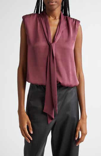 Ramy Brook Winnet Tie Neck Satin Sleeveless Top