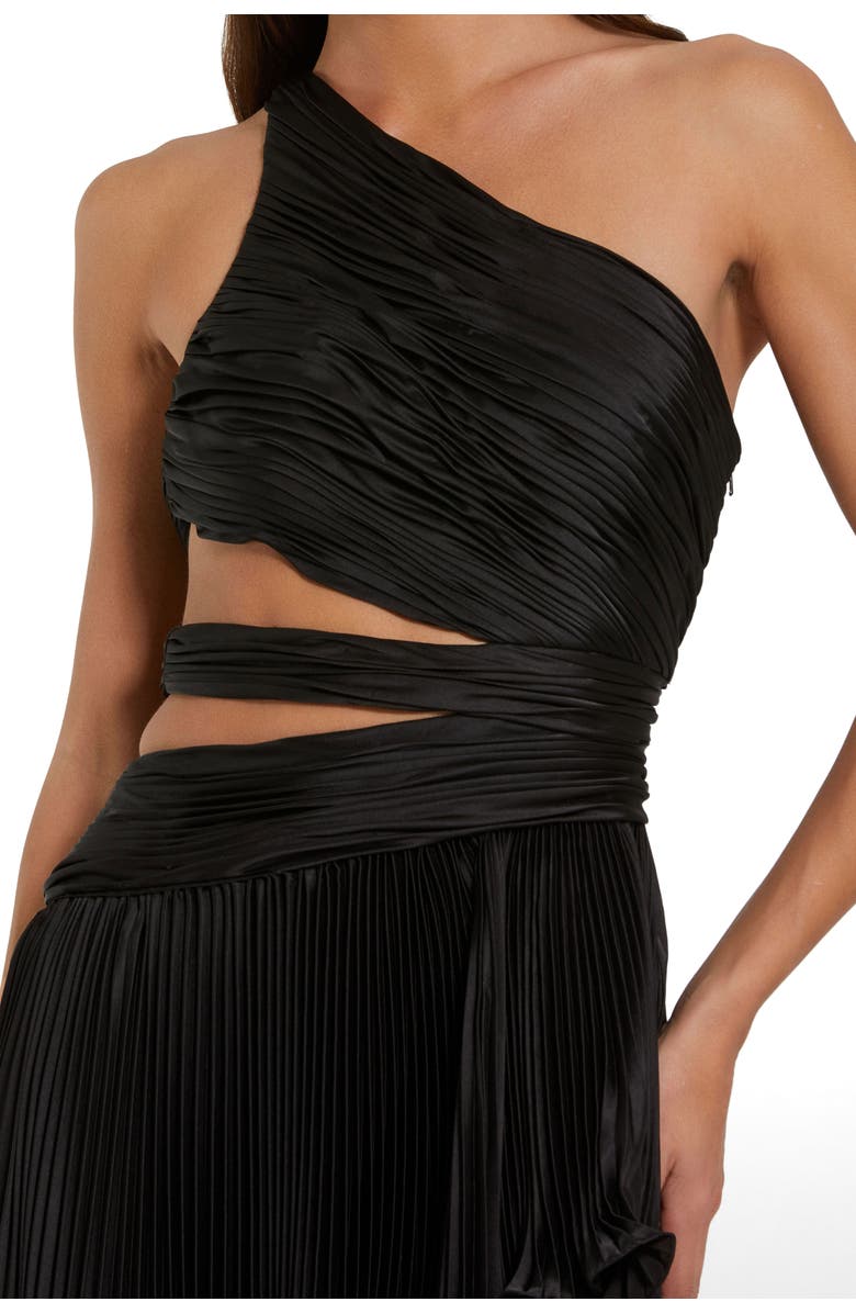 Mac Duggal One Shoulder Pleated Cut-Out Charmeuse Gown, Alternate, color, Black