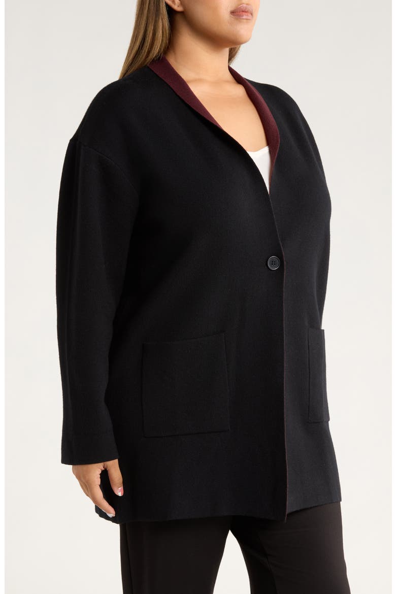 Nicolette Double Knit Cardigan, Alternate, color, BLACK/ DARK PLUM