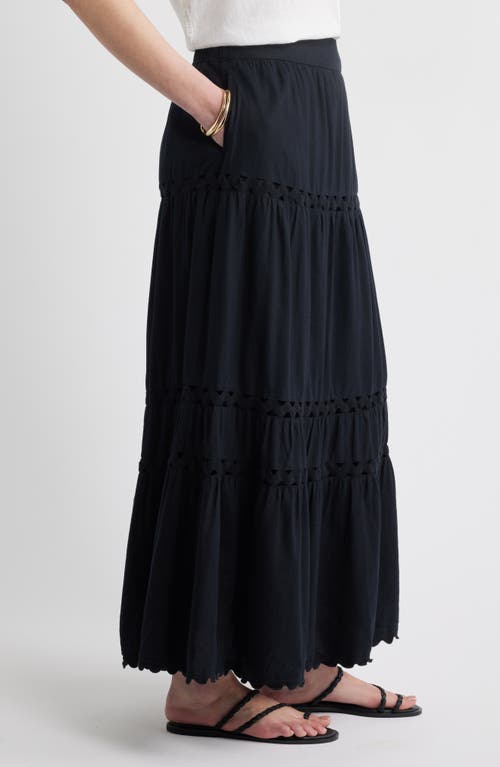 Caslonr Caslon(r) Rickrack Trim Linen Blend Tiered Maxi Skirt