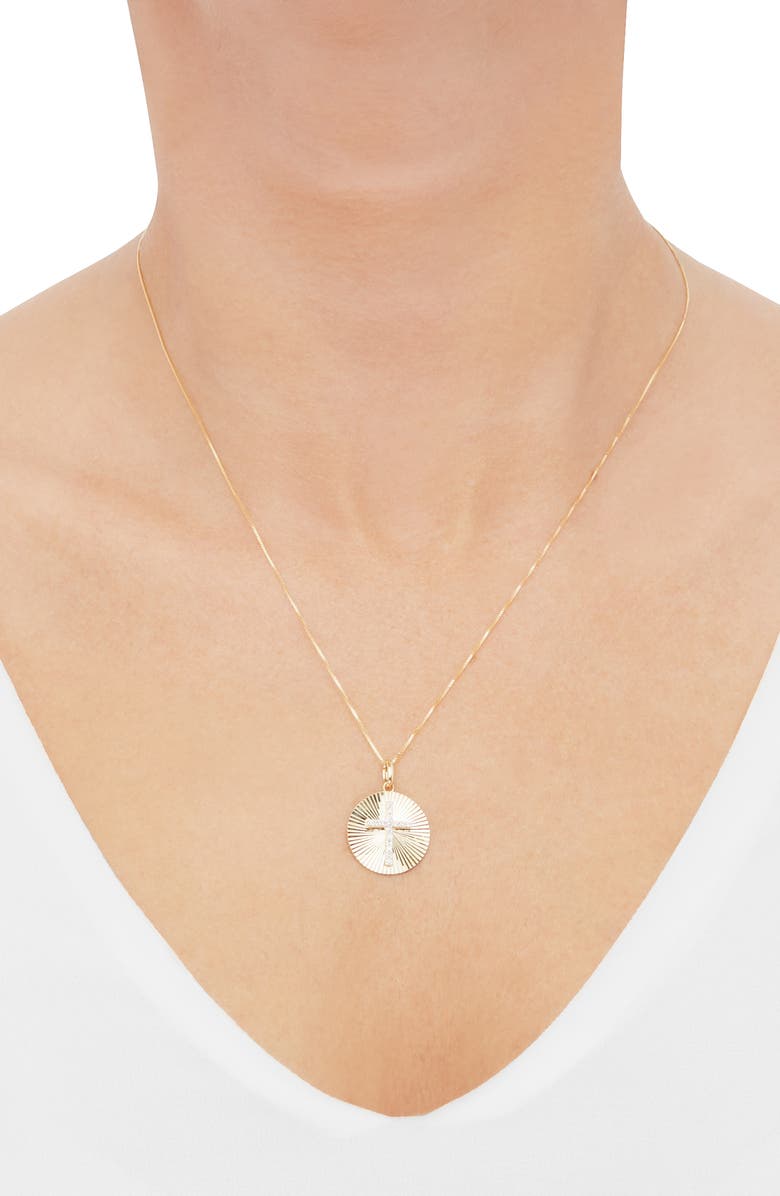 Frankie & Zoe 14K Gold Lab Grown Diamond Cross Medallion Pendant Necklace, Alternate, color, Yellow Gold