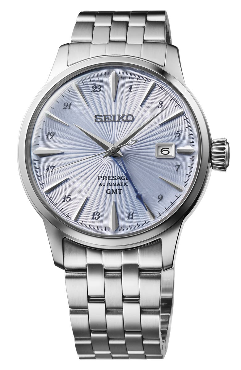 SEIKO WATCHES Presage Cocktail Time Automatic GMT Bracelet Watch, 40.5mm, Main, color, Blue