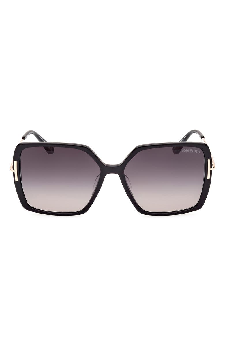 TOM FORD Joanna 59mm Gradient Butterfly Sunglasses, Main, color, Shiny Black Rose Gold / Smoke
