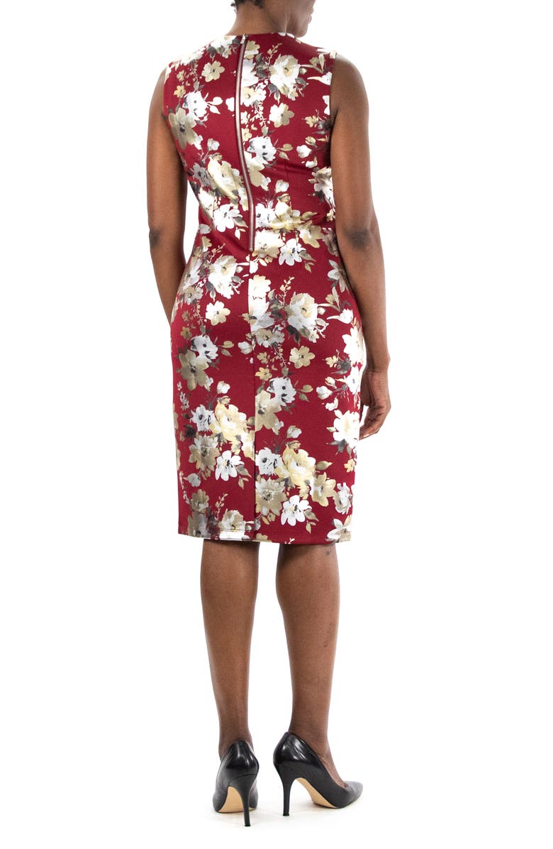 Nina Leonard Floral Foil Midi Dress, Alternate, color, Berry/ Gold/ Silver