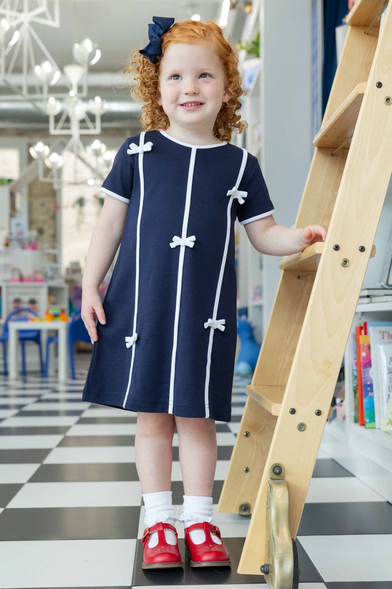 Knit Dress with Bows, Alternate, color, Navy