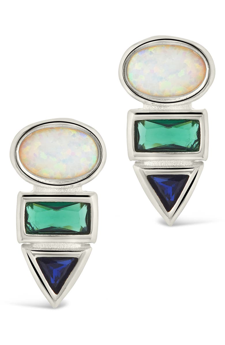 Sterling Forever Lana Opal & Cubic Zirconia Stud Earrings, Alternate, color, Silver