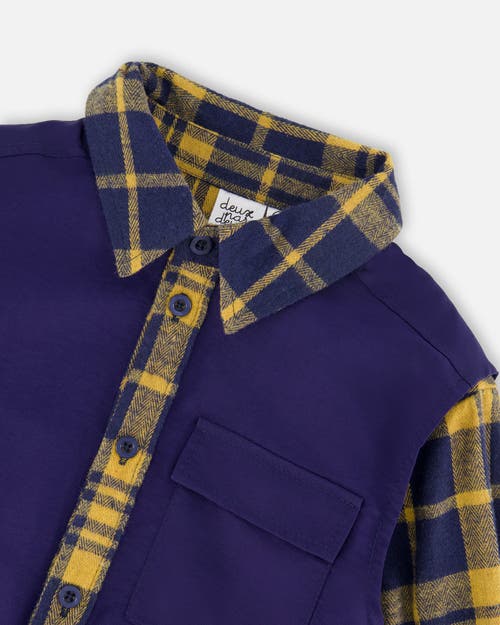 Deux Par Deux Long Sleeve Plaid Flannel Shirt With Solid Vest In Blue
