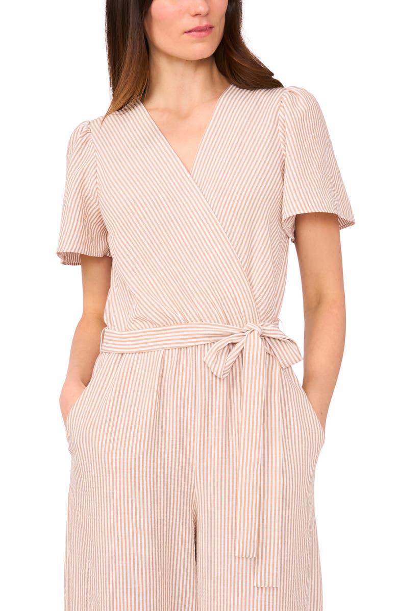 Vince Camuto Tie Waist Wide Leg Jumpsuit, Alternate, color, Beige