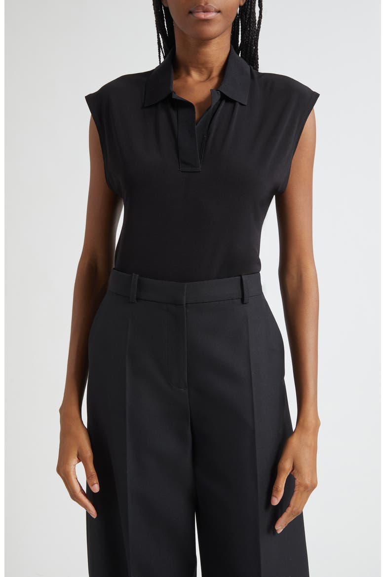 Cap Sleeve Johnny Collar Polo, Main, color, BLACK