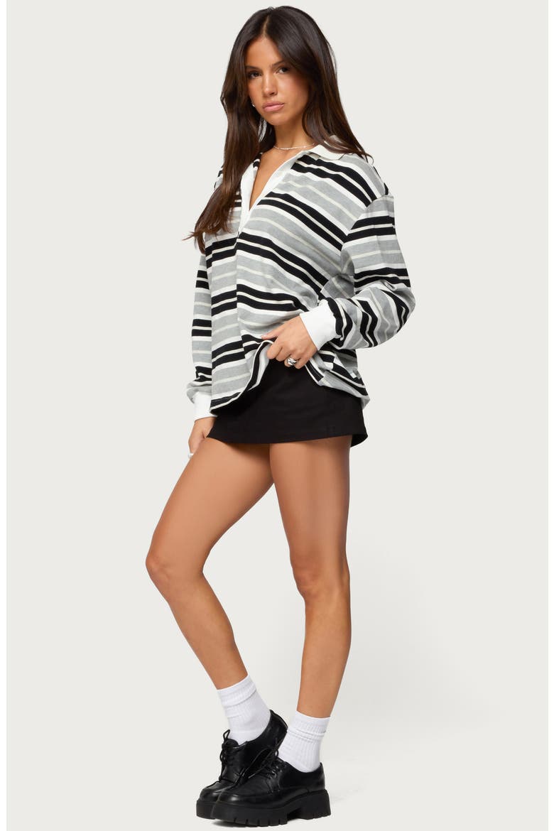 Renya Stripe Long Sleeve Oversize Polo, Alternate, color, GRAY