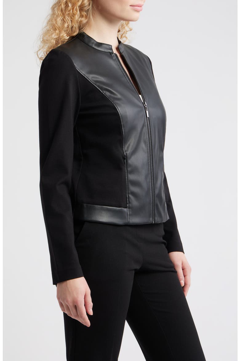 Faux Leather Mixed Media Jacket, Alternate, color, ANNE BLACK