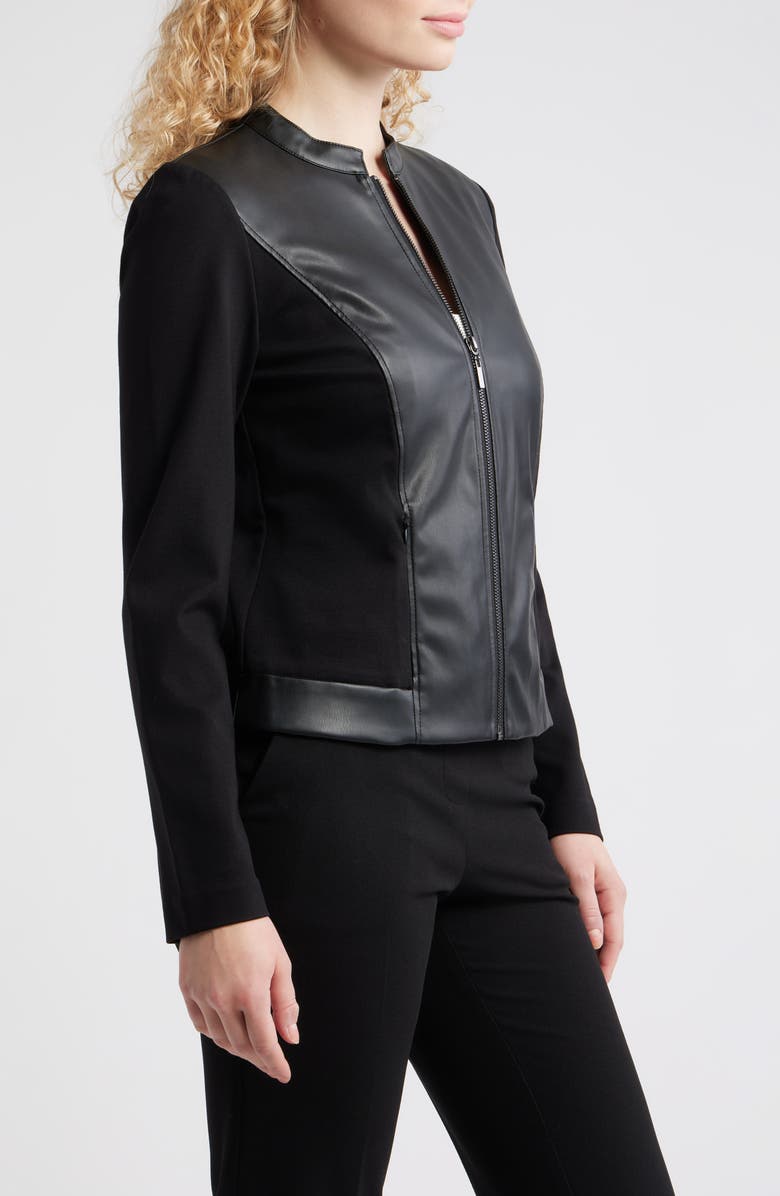AK ANNE KLEIN Faux Leather Mixed Media Jacket, Alternate, color, Anne Black