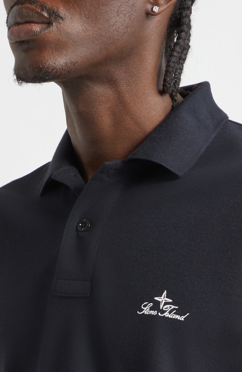 Stone Island Institutional One Embroidered Cotton Piqué Polo, Alternate, color, Navy Blue