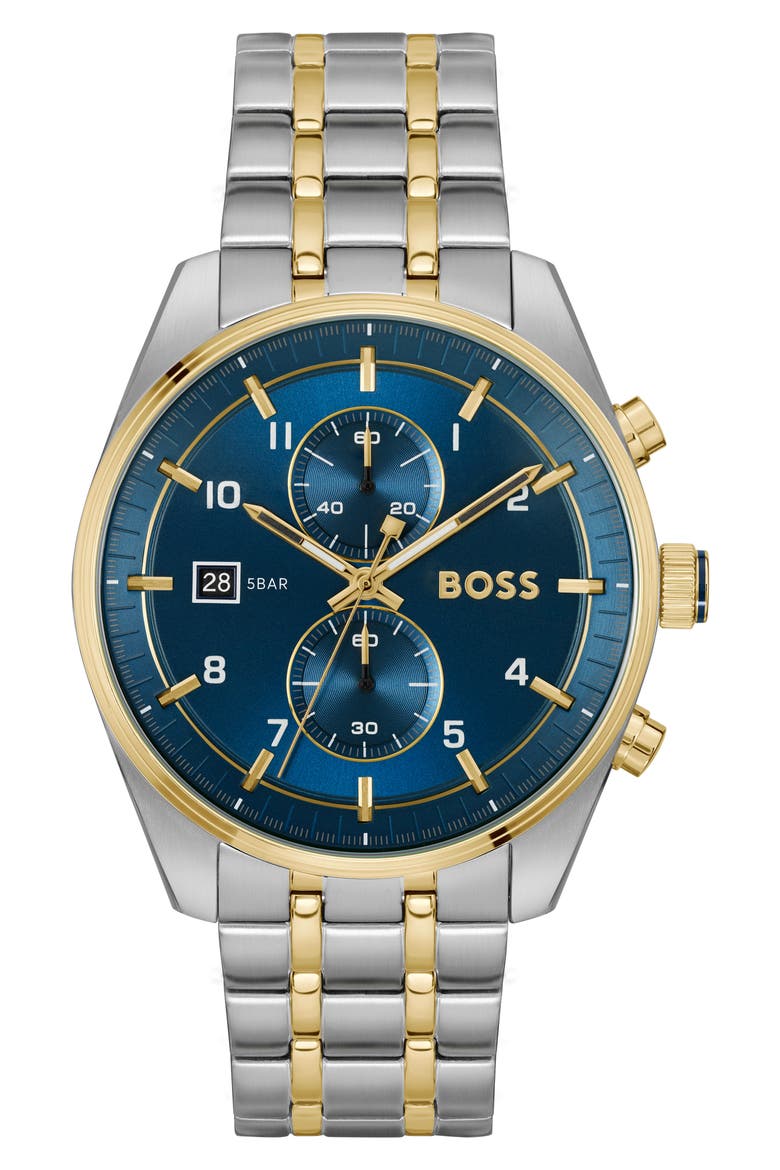 Skytraveller Chronograph Bracelet Watch, 44mm, Main, color, BLUE