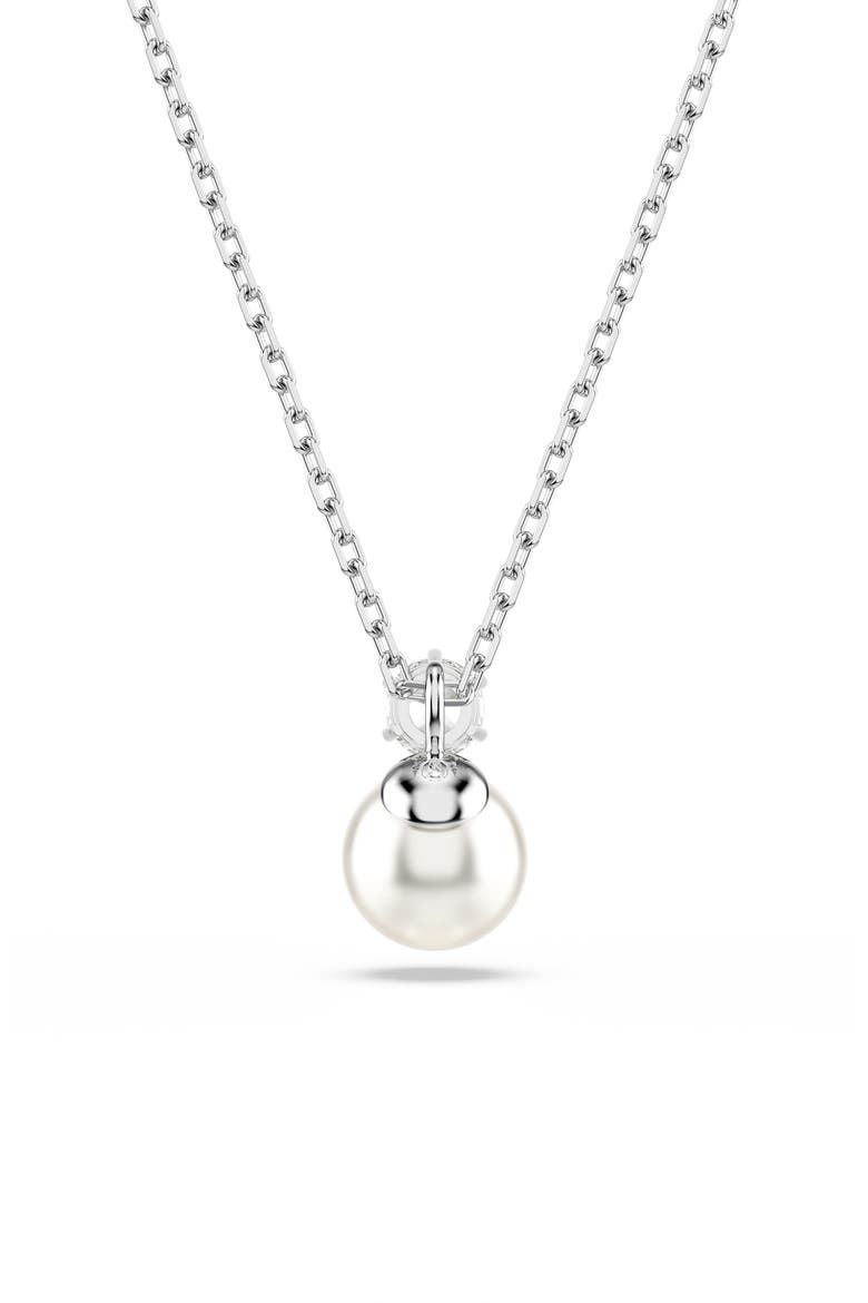 Matrix Faux Pearl & Crystal Pendant Necklace, Alternate, color, SILVER/ WHITE