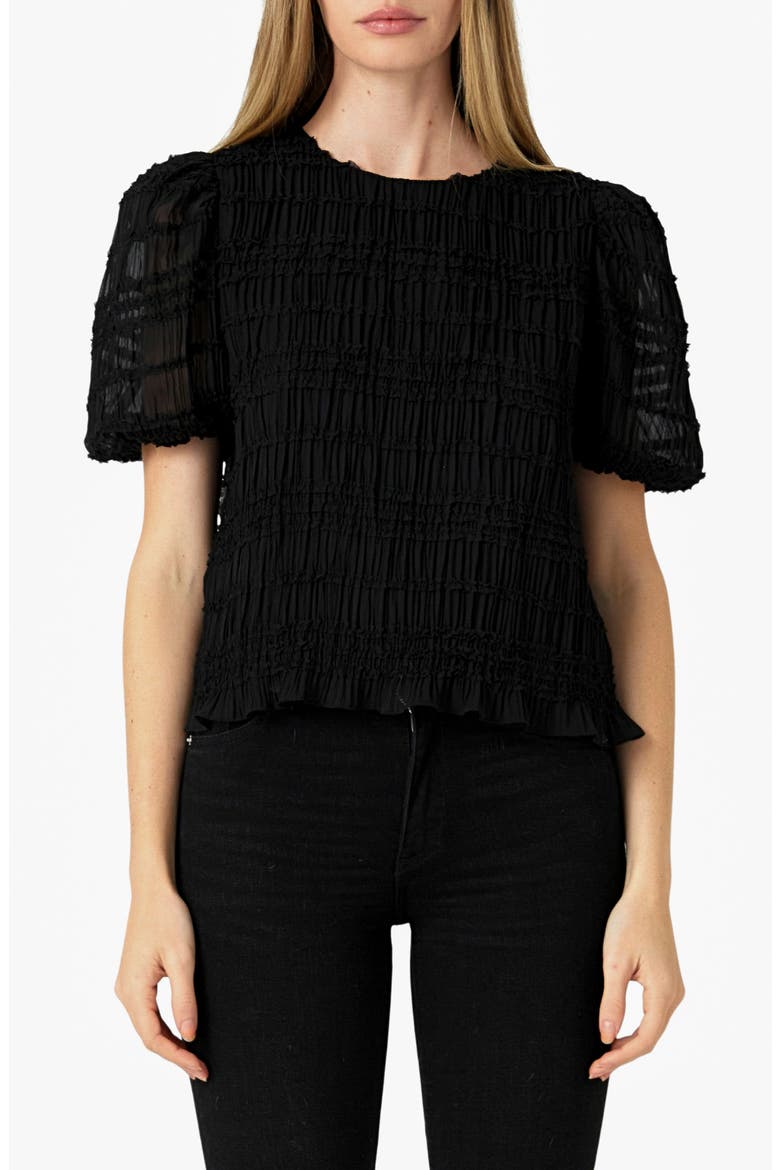 Smocked Puff Sleeve Top, Main, color, BLACK