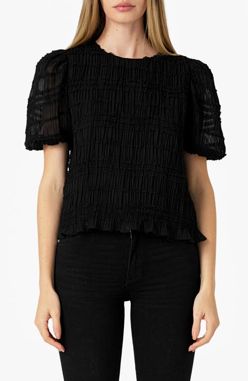 Endless Rose Smocked Puff Sleeve Top in Black 
