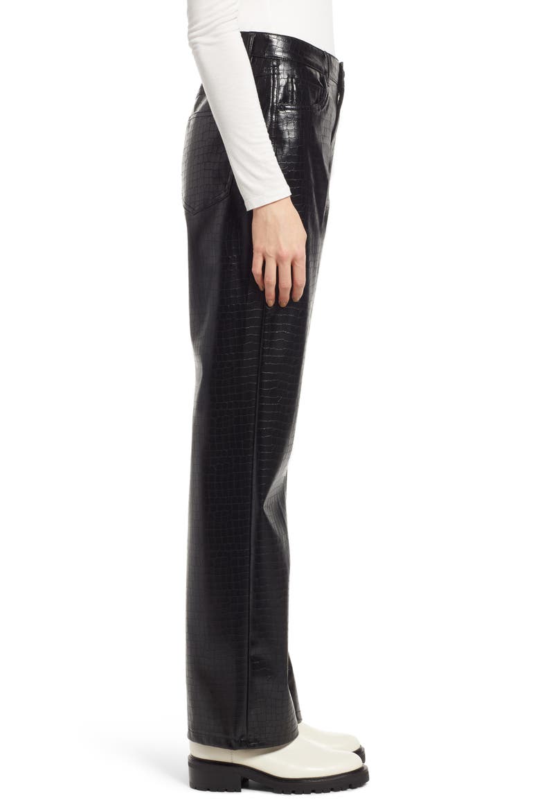 Kithy Croc Embossed Faux Leather Pants, Alternate, color, BLACK