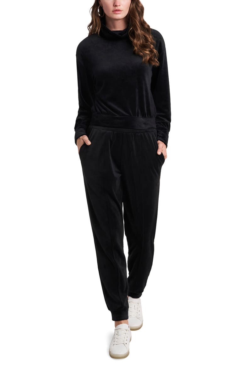 Cowl Neck Velour Top, Alternate, color, RICH BLACK