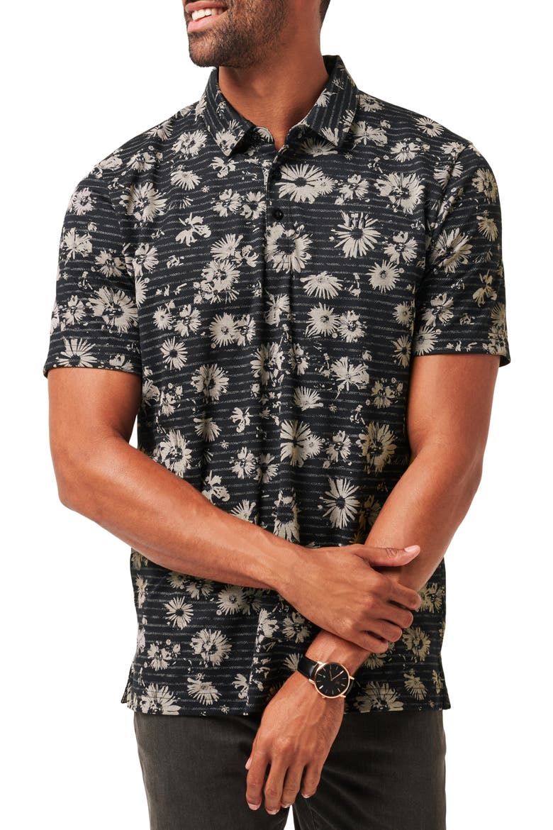 Shaded Grove Floral Piqué Polo, Main, color, BLACK