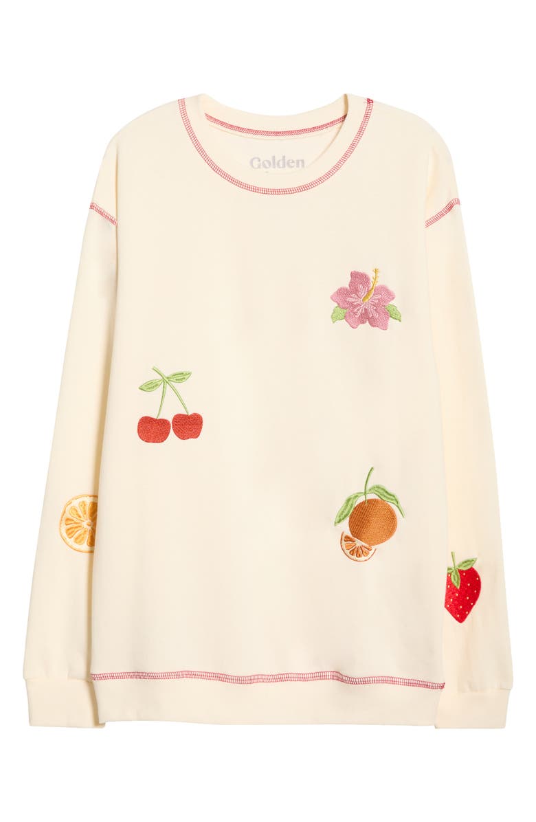 GOLDEN HOUR Fruit Embroidery Fleece Sweatshirt, Alternate, color, Marshmallow