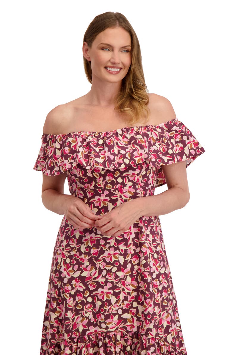 Laundry by Shelli Segal Emily Off the Shoulder Ruffle Cotton High-Low Dress, Alternate, color, Floral Multi