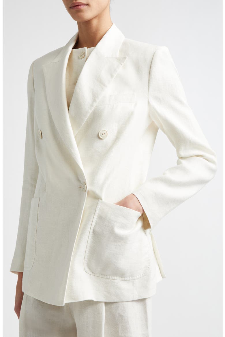 Double Breasted Linen Blend Blazer, Alternate, color, 00 IVORY