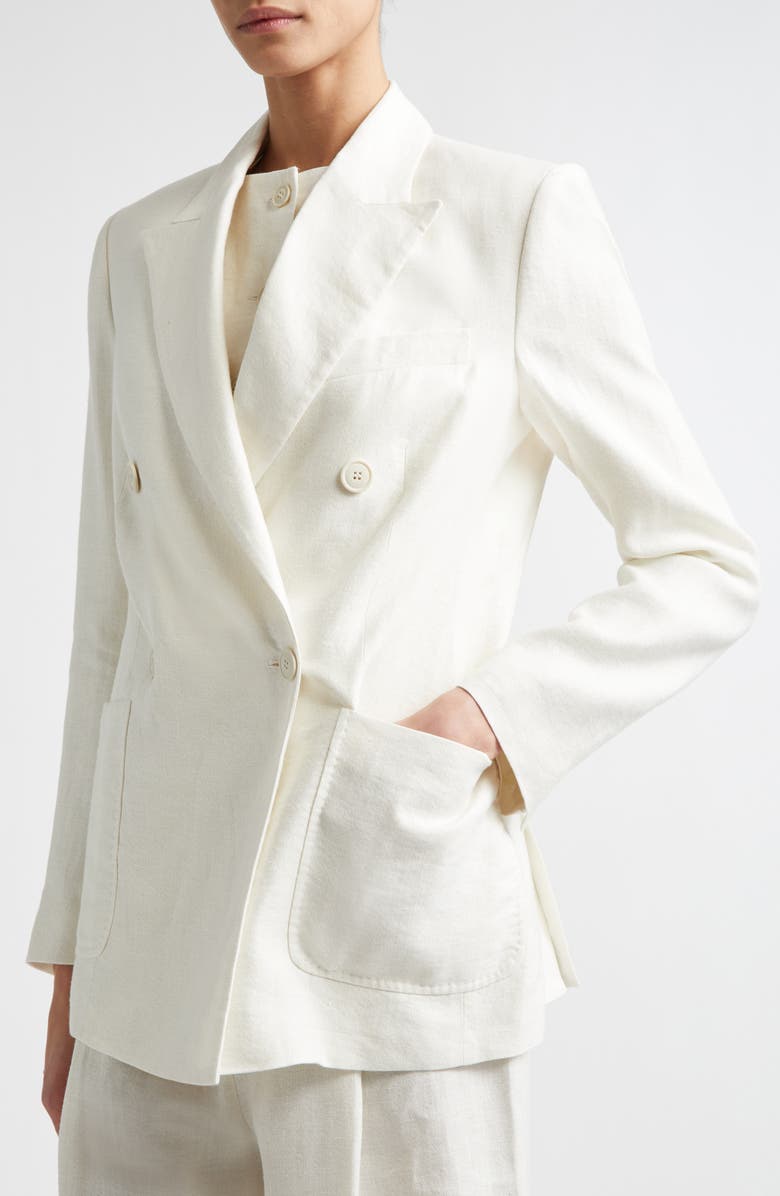 Eleventy Double Breasted Linen Blend Blazer, Alternate, color, 00 Ivory