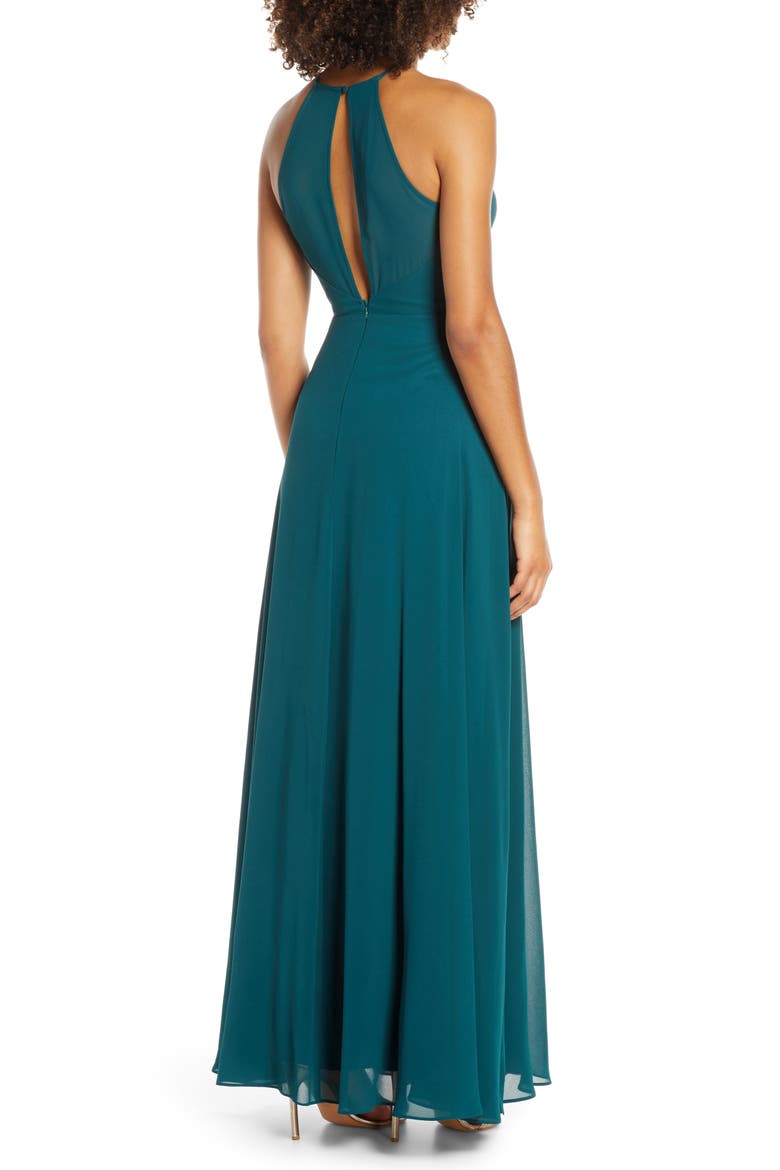 Night of Romance Halter Neck Chiffon Gown, Alternate, color, EMERALD