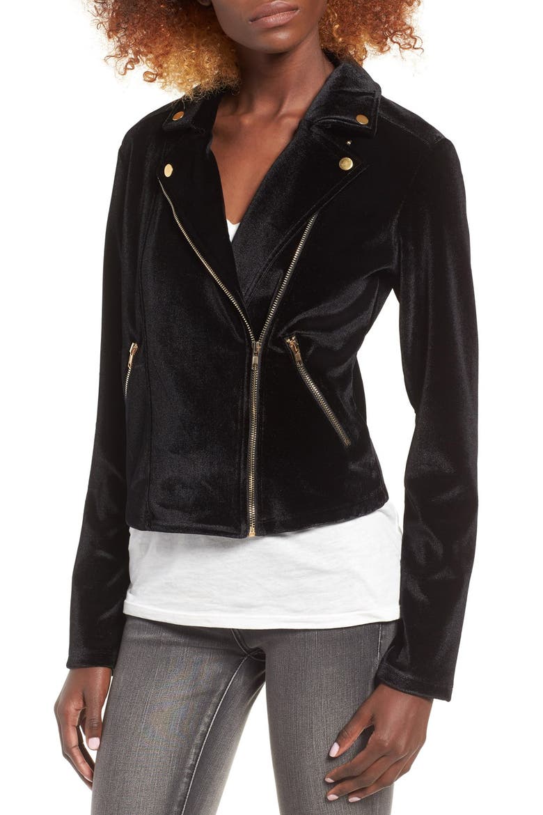 Velour Moto Jacket, Alternate, color, BLACK