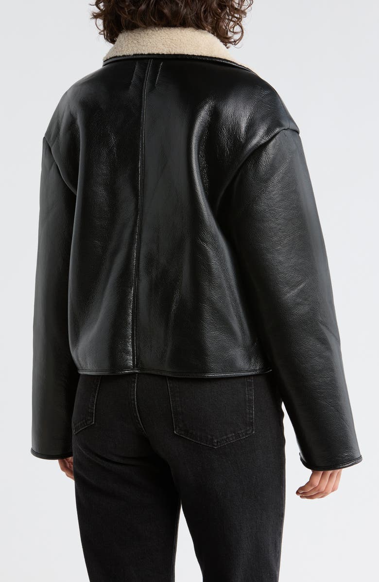 Elodie Faux Shearling Collar Faux Leather Crop Jacket, Alternate, color, Black