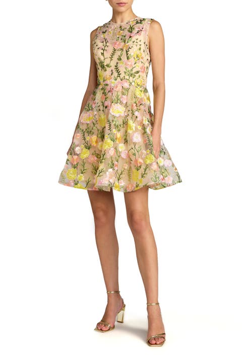 Sleeveless Embroidered Lace High Neck Mini Dress