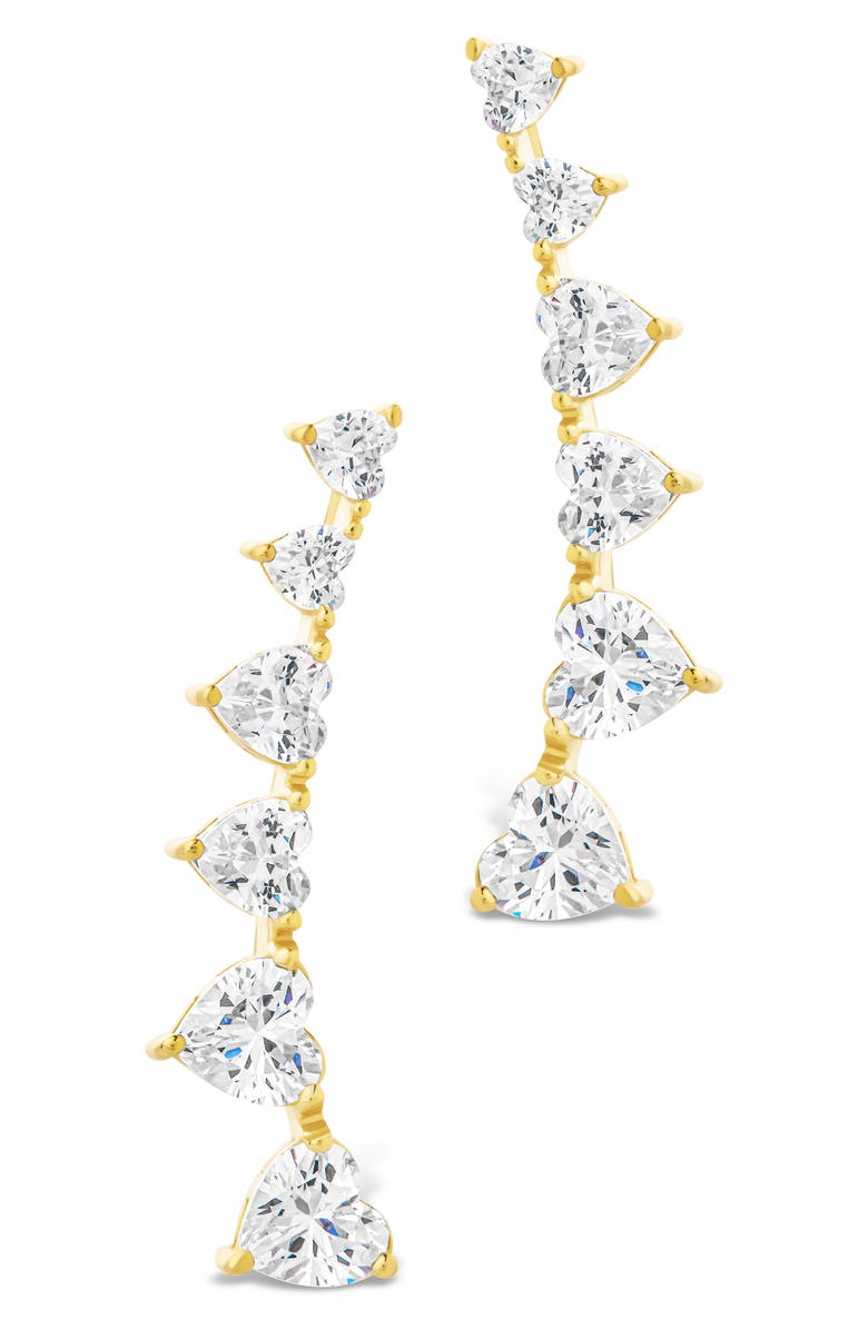 Sterling Forever Jillian Cubic Zirconia Heart Threader Earrings, Alternate, color, Gold