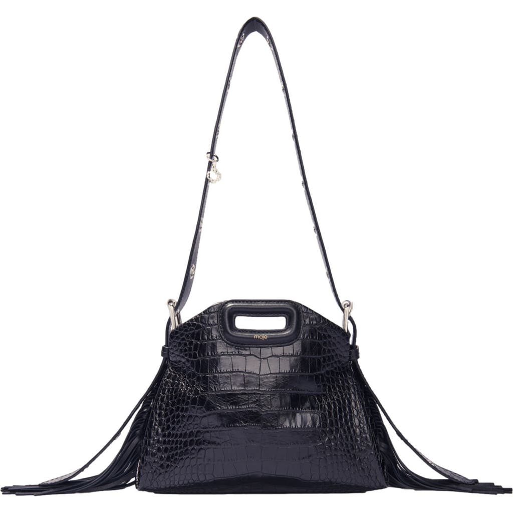 Maje Miss M Mini Embossed Leather Bag In Black