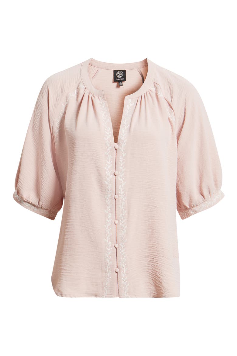 Embroidered Button-Up Top, Alternate, color, DUSTY PINK/ WHITE