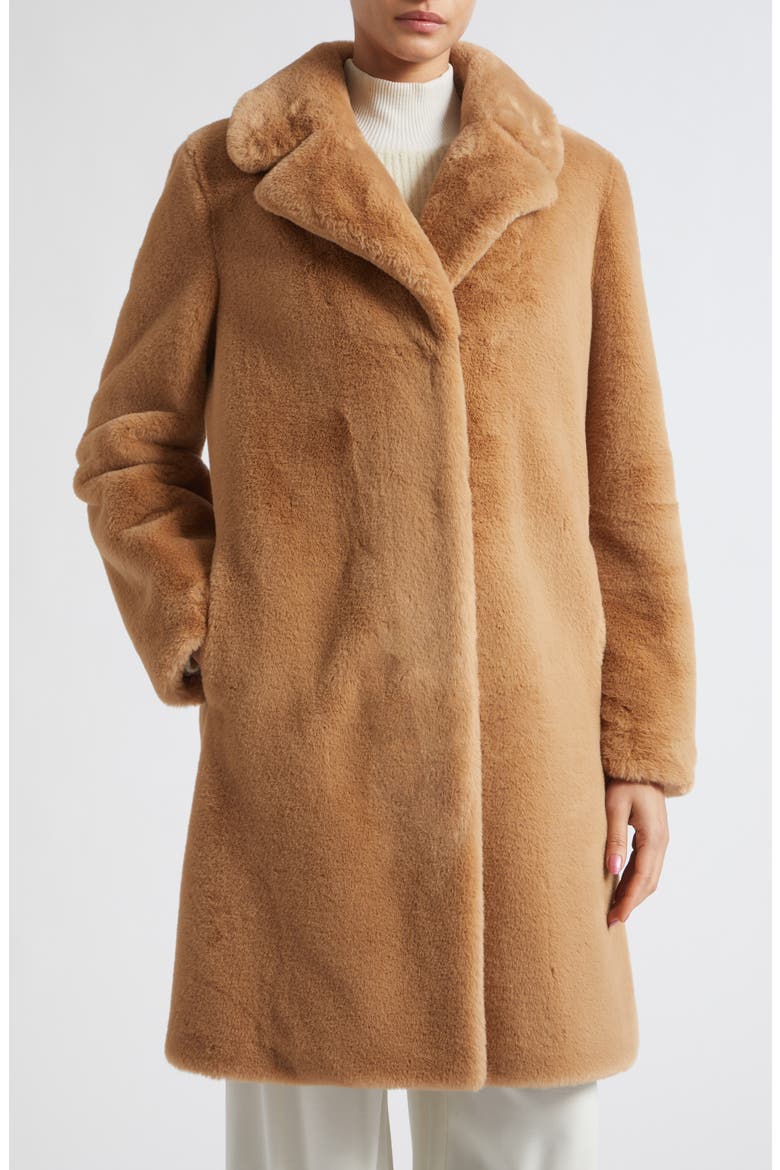 Faux Fur Notch Lapel Coat, Main, color, 2157 CAMEL