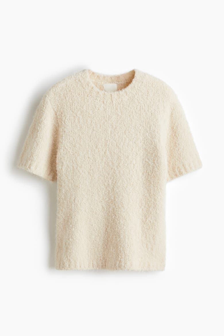 Bouclé-knit T-shirt, Alternate, color, Cream