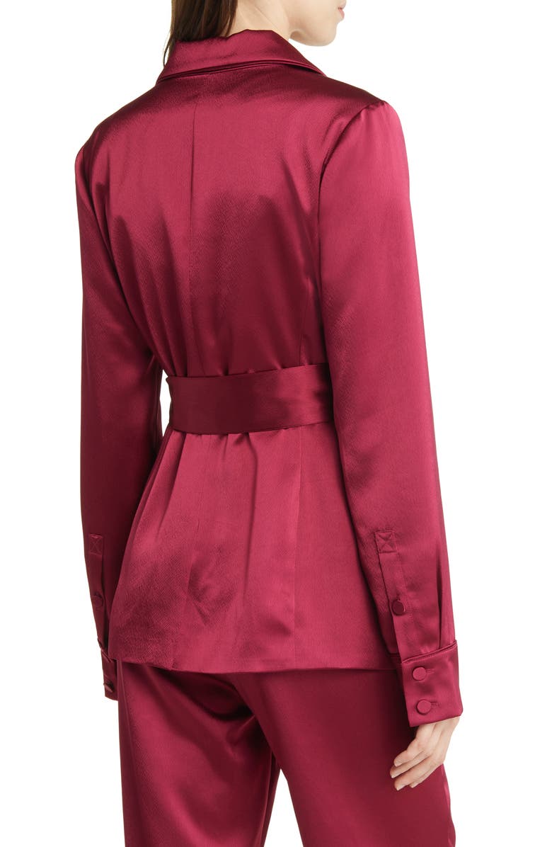 PAIGE Havenn Tie Waist Satin Blazer, Alternate, color, Mulberry