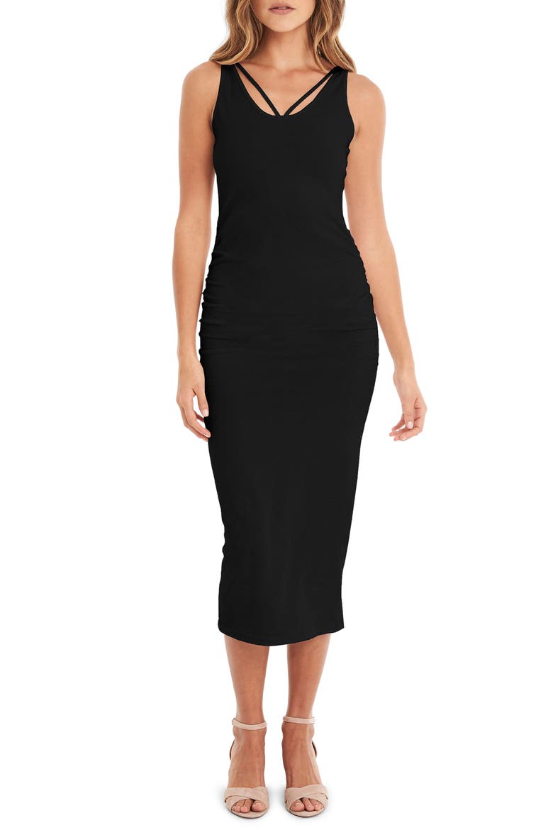 Reversible Stretch Cotton Midi Dress, Main, color, BLACK