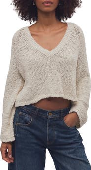 Free People Heartland V-Neck Cotton Sweater