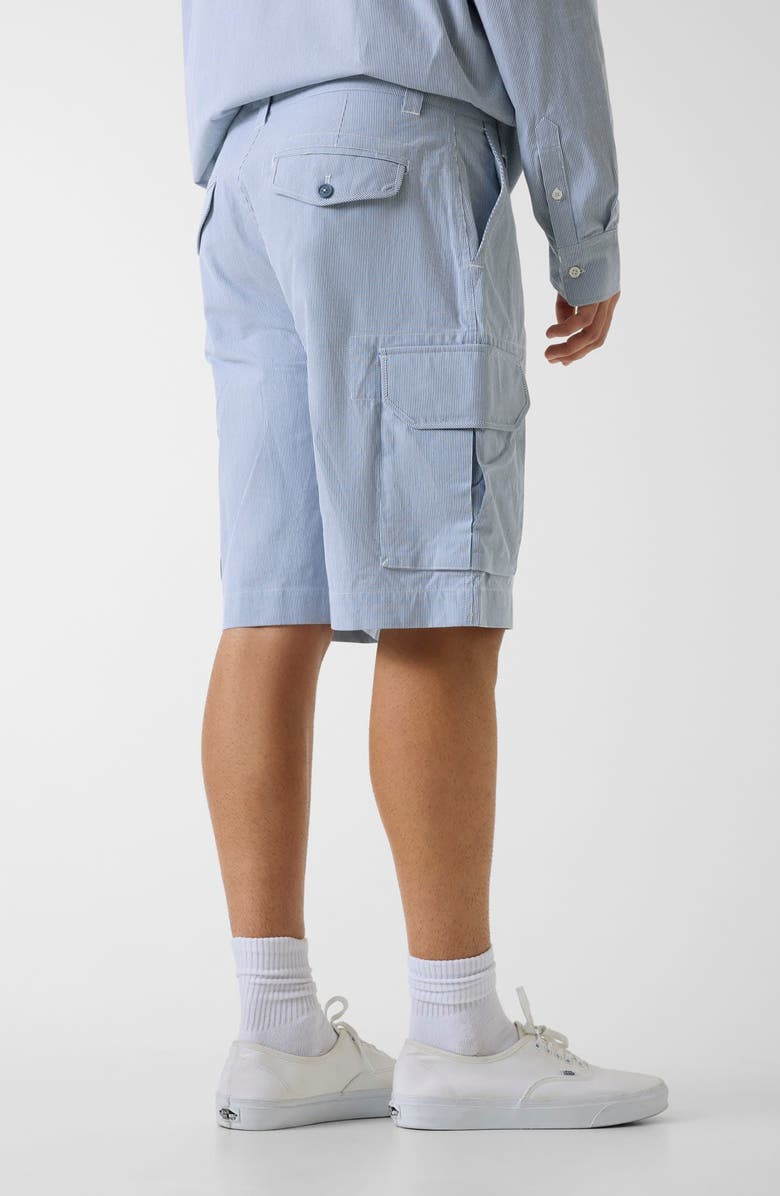 GUESS Stripe Cargo Denim Shorts, Alternate, color, Daring Ocean/ White